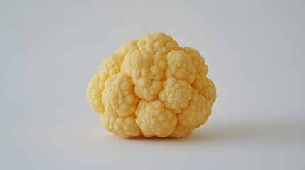 Single Golden Yellow Cauliflower Head with Textured Surface on a Plain White Background