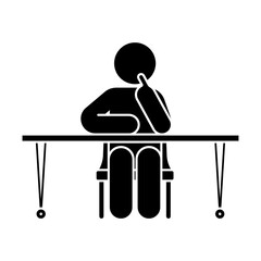 A silhouette of a man sitting stylishly at a table and chair, isolated on a transparent PNG background, perfect for modern designs, presentations, and creative projects.

