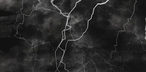 Thunder, lightnings and rain on a stormy summer night in black and white. Lightning bolts in the sky at night. 

