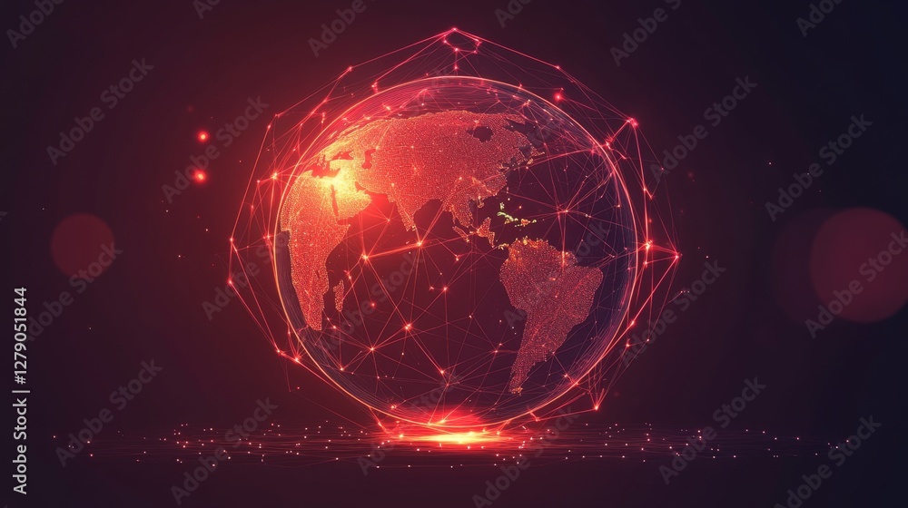 Poster mapping global connectivity a globe with glowing routes travel digital visualization interactive glo
