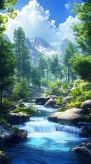 Obraz premium tranquil river in peaceful forest landscape image