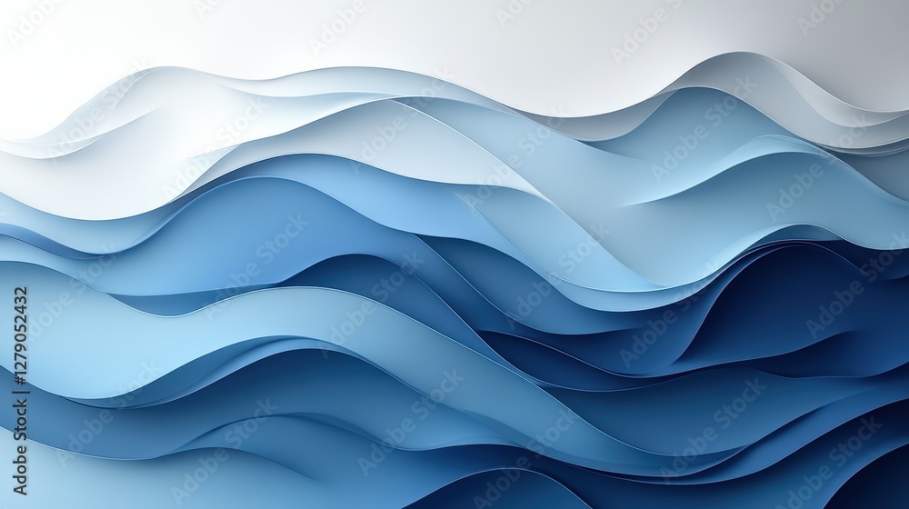 Poster abstract representation of ocean waves in various shades of blue, creating a serene backdrop