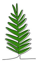 Hand drawn outline of palm leaf combined with colorful silhouette. Botanical art minimalist design element for posters, covers, wall art, card, wallpaper