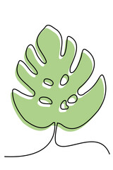 Hand drawn outline of monstera leaf combined with colorful silhouette. Botanical art minimalist design element for posters, covers, wall art, card, wallpaper