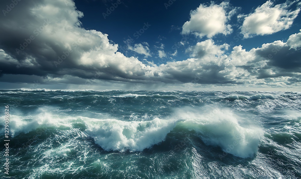 Aufkleber a stunning image capturing a powerful ocean storm with massive crashing waves.