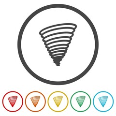 Tornado or cyclone icon. Set icons in color circle buttons
