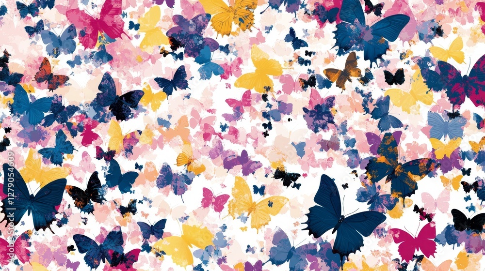Poster create a vibrant butterfly seamless pattern nature graphic design vibrant environment close-up color