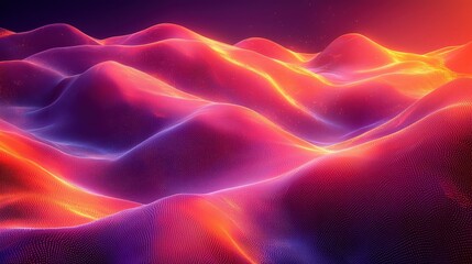 Colorful Abstract Landscape with Wavy Patterns and Light Effects in Vibrant Purple and Orange