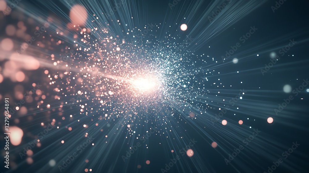 Aufkleber A futuristic dashboard visualizing particle physics concepts with molecular graphics.