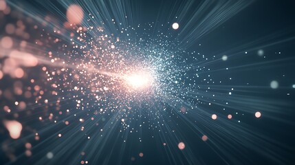 A futuristic dashboard visualizing particle physics concepts with molecular graphics.