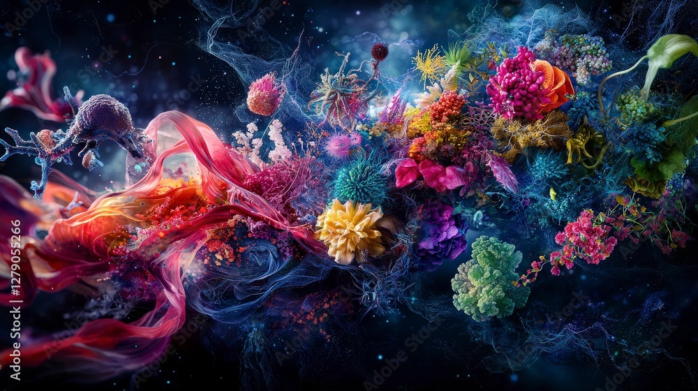 Poster vivid flora as a metaphor for psychological resilience an abstract digital art close-up perspective