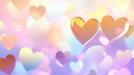 Two Golden Hearts Among Pastel Heart Bokeh