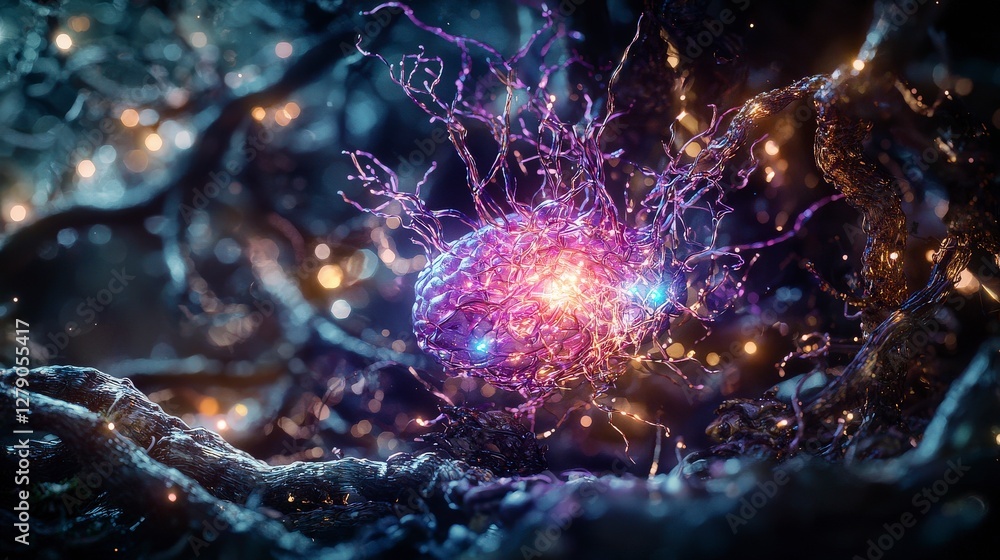 Poster Neuroplasticity visualization emotional brain mapping abstract environment digital art close-up conceptual insight