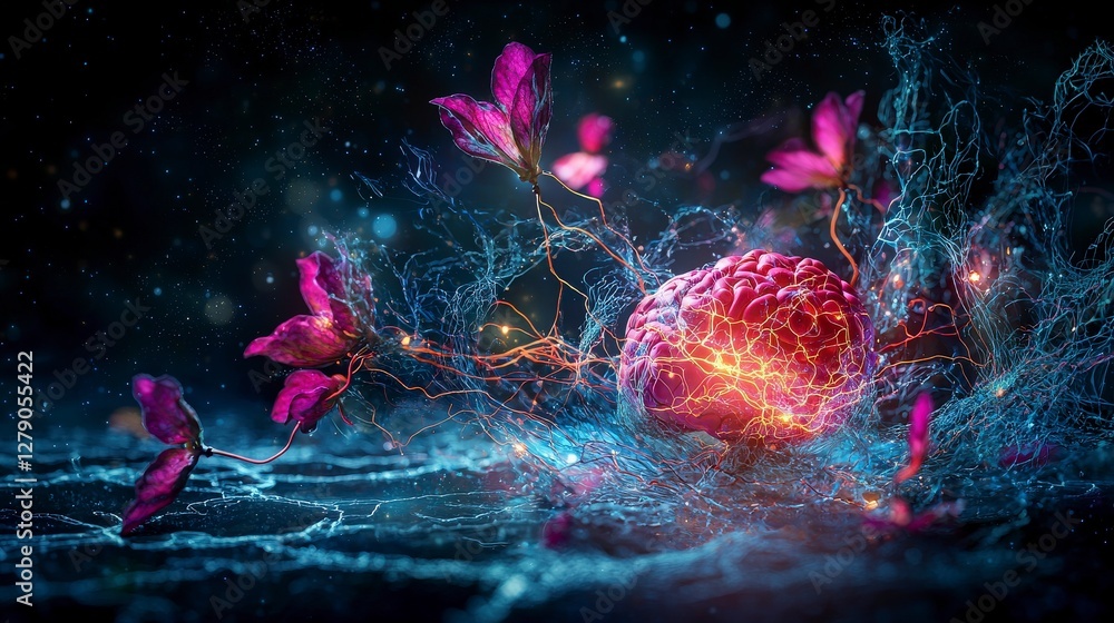 Aufkleber neuroplasticity visualization in emotions digital art abstract creative environment close-up scienti