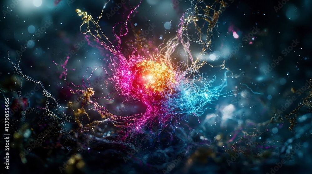 Aufkleber neuroplasticity visualization digital art science abstract environment close-up view emotional conne