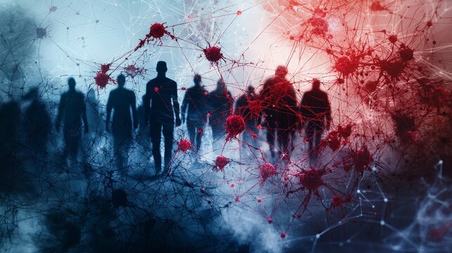Healing collective trauma through human connection in a surreal red and blue environment digital art abstract viewpoint