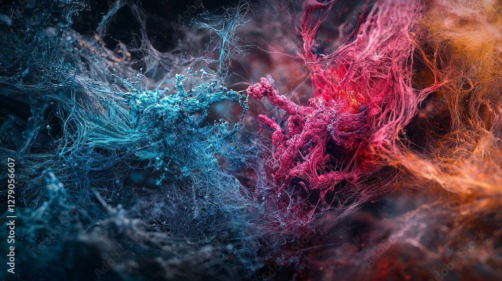 Poster cosmic symbiosis mysterious interactions between humans and unknown environments in a vibrant abstra