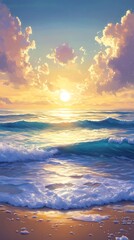 Obraz premium tranquil ocean under warm golden sunset image