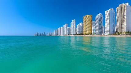 Scenic Coastal Skyline with Modern Buildings and Clear Blue Ocean