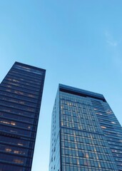 Modern skyscrapers blue tones low angle photorealistic clean background skyscraper city building skyscraper downtown business architecture cityscape