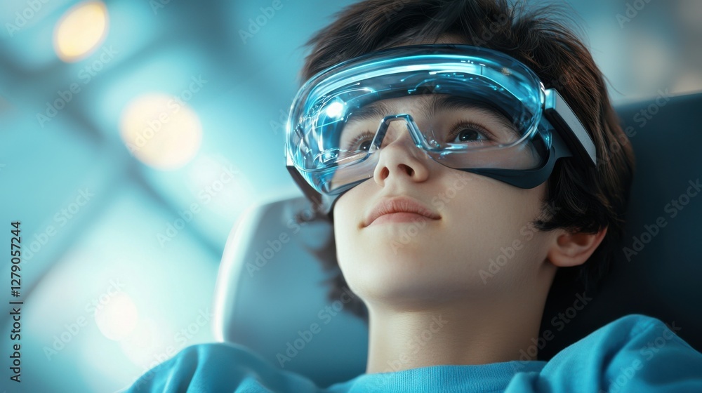Poster futuristic online academy students attending immersive virtual education session with advanced techn