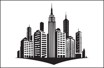 Minimalist Black and White Cityscape Illustration for Design Projects.
