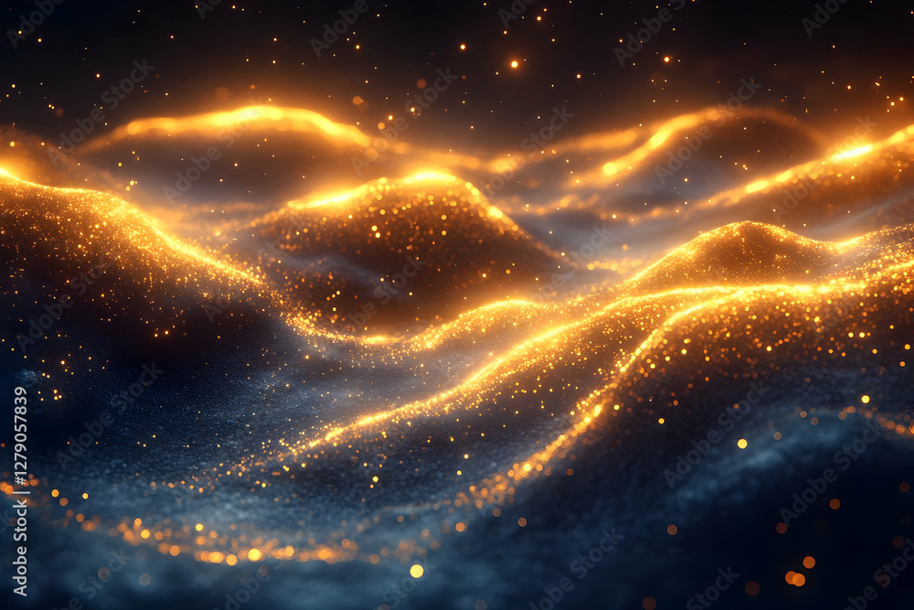 Poster abstract golden wave background with sparkling particles and elegant design