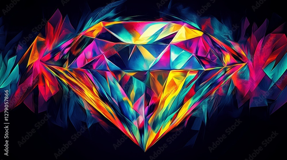 Poster creating a vibrant digital diamond pattern artwork in an abstract environment