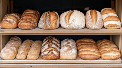 A freshly baked bread display in a traditional bakery