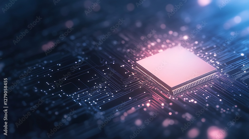 Poster Image of a futuristic quantum algorithm simulation with glowing elements.