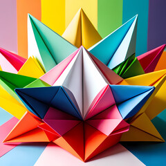 Geometric colorful 3D origami paper star sculpture / Origami estrella escultura papel 3D geom&eacute;trico colorido