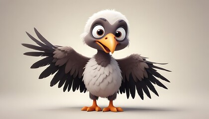 Fototapeta premium Adorable 3D Render of a Cute Baby Bird with Wings Spread