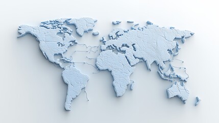 Abstract World Map Pixelated Blocks Pale Blue Hue Against Clean White Background