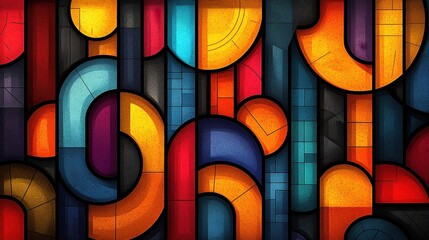 Fototapeta premium Vibrant Abstract Design with Bold Colors and Geometric Shapes on Dark Background