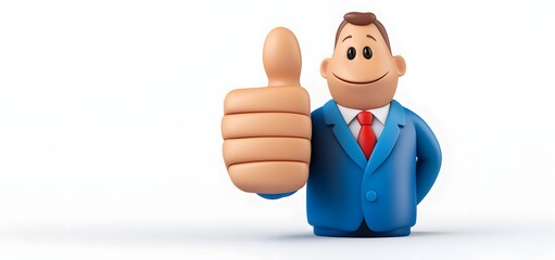 Cartoon businessman with thumbs up gesture on white background