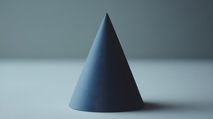 3D Render of a Simple Dark Blue Cone on a White Surface in a Soft Lighting
