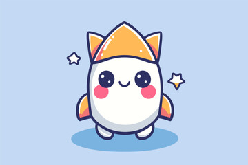 cute rocket cartoon vector icon illustration flat style.