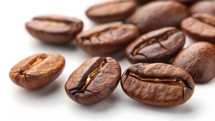Obraz premium Macro isolated closeup of fresh and tasty coffee beans