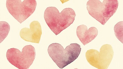 Obraz premium Watercolor hearts seamless pattern, romantic background