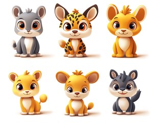 Fototapeta premium Cute baby animals cartoon set