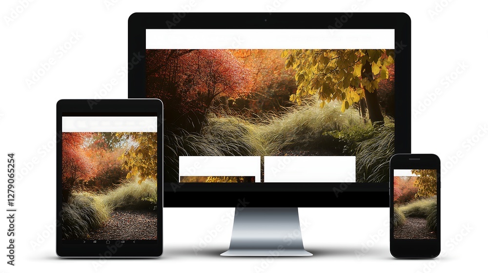 Fototapete A web browser mock-up displaying a responsive website design on desktop and mobile.
