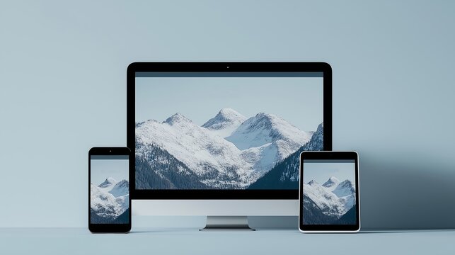 A web browser mock-up displaying a responsive website design on desktop and mobile.