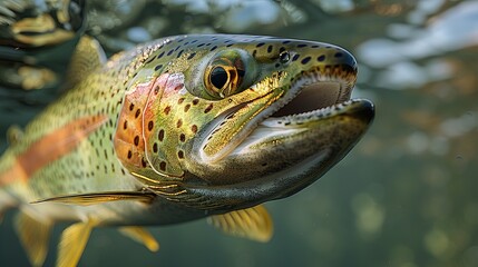 Fototapeta premium Close up of a Rainbow trout under water 