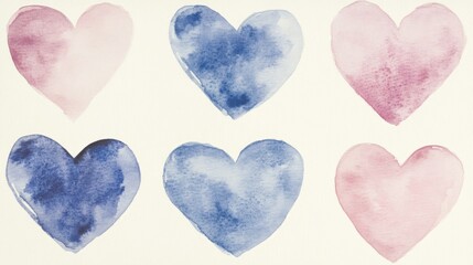 Fototapeta premium Watercolor Hearts: Pink and Blue Romantic Design
