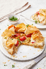 Sweet Potato and Cherry Tomato Filo Pastry Bake