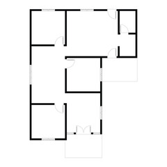 Black and White floor plan of a modern unfurnished house for your design. Suburban house vector blueprint. Architectural background