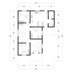 Floor plan blueprint type 96 sqm, Figure of the jotting sketch of the construction and the industrial skeleton of the structure and dimensions. vector eps 10