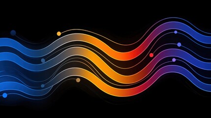 Abstract Colorful Wave Pattern with Smooth Lines and Dots on Black Background