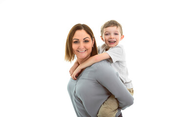 Mother and child son over white background