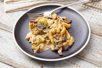 Mushroom and Leek Spaetzle bake